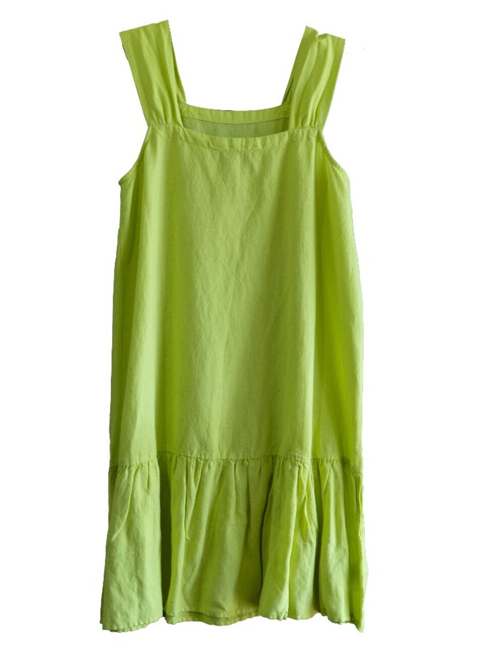 LOFT Linen Dress Flowy Tiered Sleeveless Lime Green Flourescent Lightweight Mini - Picture 2 of 8